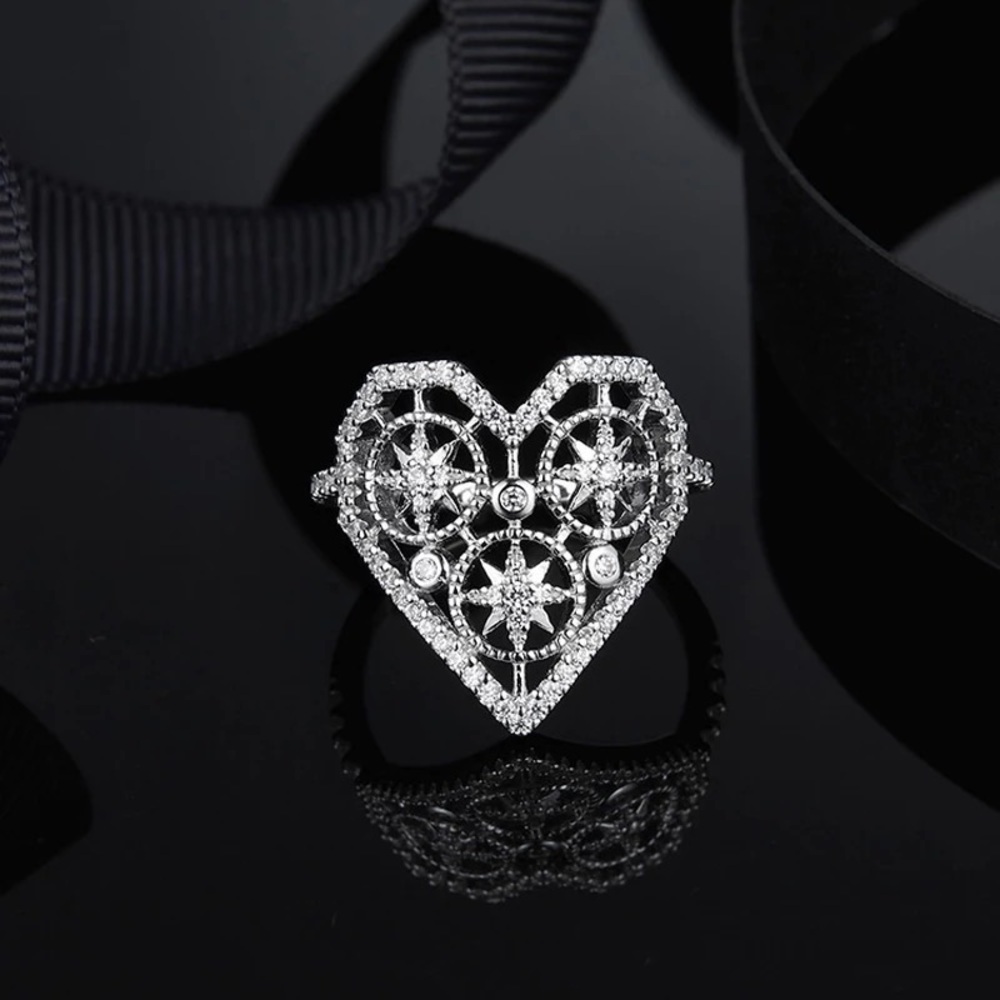 Silver Heart & Stars Ring